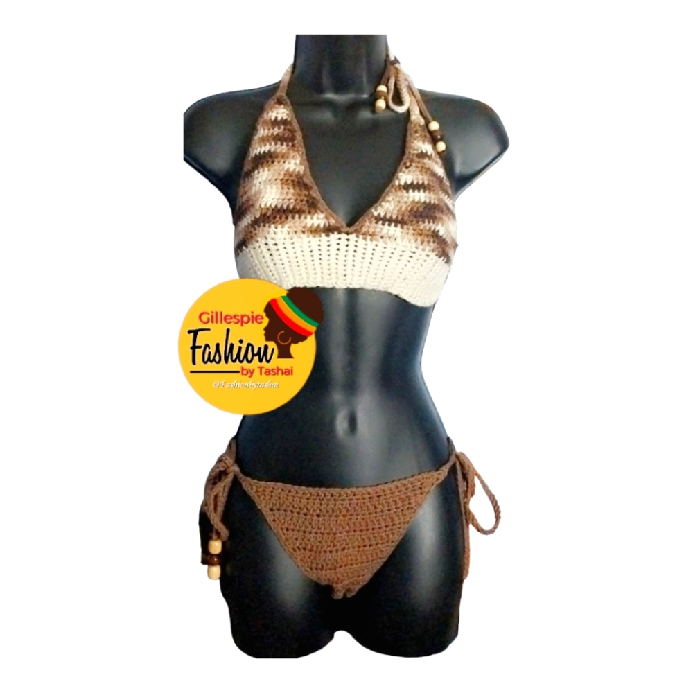 Fashionbytashai 2pc Swimwear bikini tie string   tan and brown
